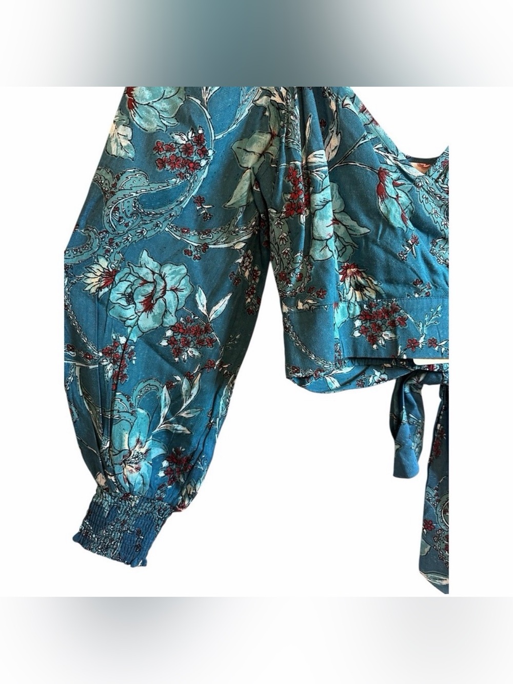 New‼️ Band of the Free Sybille Floral Wrap Crop Top | NWT | Teal | Size Small - Picture 8 of 13